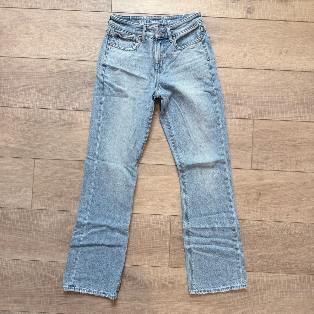 American Eagle 90s Bootcut Jeans Women 2 Light Blue Wash High Rise Rigid Denim